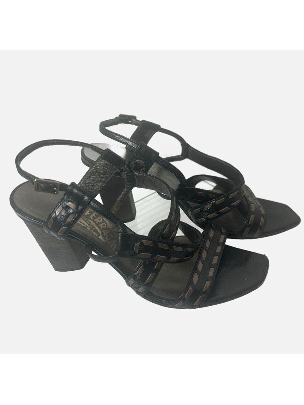 VTG Salvatore Ferragamo Women’s Leather Open Toe Strappy Sandal 3.5” Heel